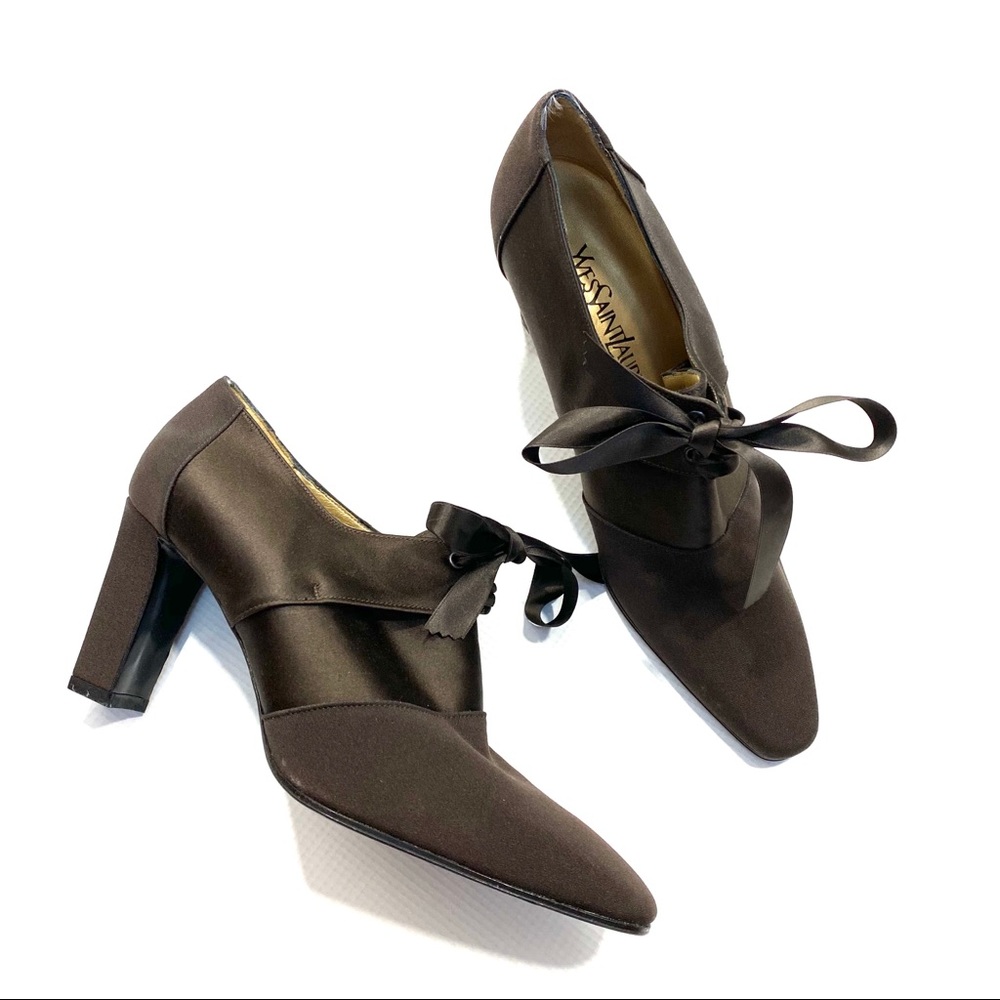 Yves Saint Laurent Vintage Satin Lace Up Heels
